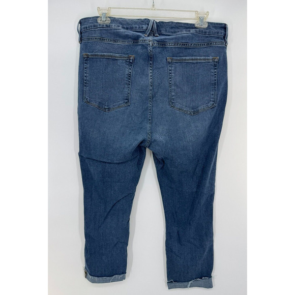 Good American Womens Denim High Rise Distressed Jeans Fly Roll Cuff Size 24 NWOT - Picture 1 of 3